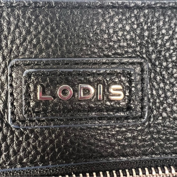 LODIS Black Pebbled Leather Charlotte Crossbody Bag with Blue Trim - Picture 6 of 14